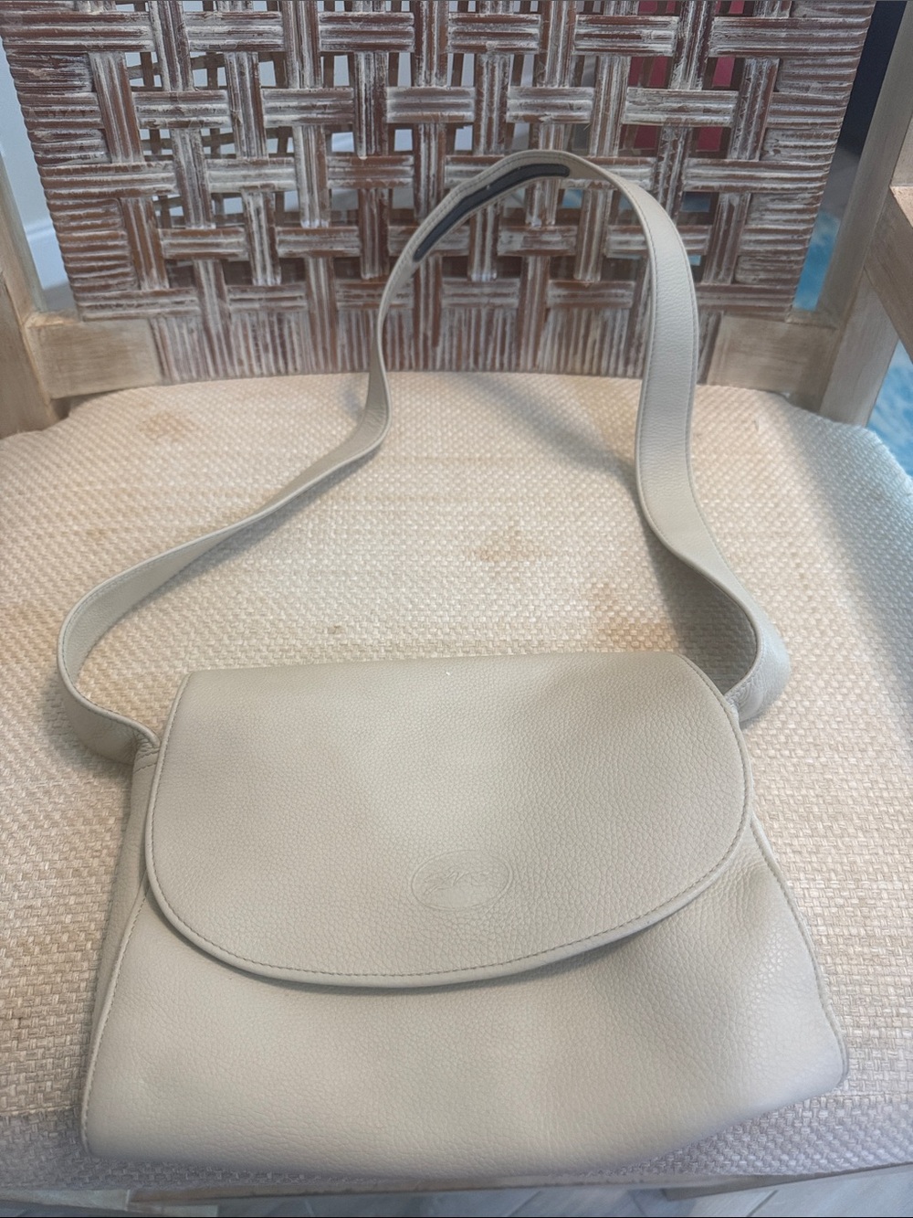 Longchamp Cream Leather Crossbody Shoulder Bag